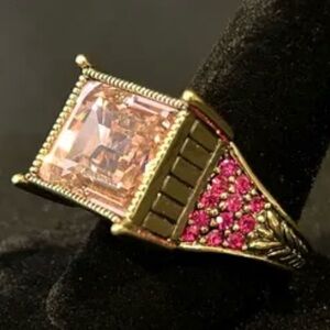 Heidi Daus Sparkling Solutions large pink baguette statement ring sz 9